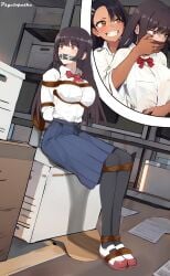 2girls ai_generated bondage bound covering_another's_mouth covering_mouth female female_only femdom femsub gag gagged hand_gagged hand_over_another's_mouth hand_over_mouth handgag kidnapped light-skinned_female please_don't_bully_me,_nagatoro president_(nagatoro) psyclopathe red_eyes rope_bondage rope_harness sana_sunomiya schoolgirl tape_gag yuri