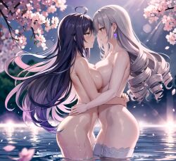 2girls ai_generated breast_press bronya_rand completely_nude embrace female female_only honkai:_star_rail honkai_(series) multiple_girls nude romantic seele_(honkai:_star_rail) seele_vollerei symmetrical_docking yuri