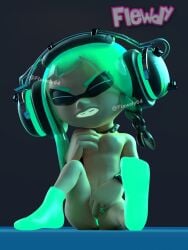 3d 3d_(artwork) blender braid clenched_teeth closed_eyes female female_only fingering flewdy headphones inkling inkling_girl looking_pleasured mask_(marking) masturbating naked_socks nintendo nipples nude pussy socks solo splatoon splatoon_3 squid tentacle_hair tentacles