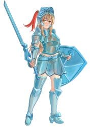 armor blonde_female blonde_hair female_knight_(guardian_tales) green_eyes guardian_tales knight_armor knight_helmet pubic_hair uwu wisanggeni_(artist) x-ray