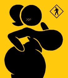 big_breasts big_butt black_body caution_sign female female_only floating_head jjoyplus pictogram ponytail stickman thick_thighs warning_sign warning_sign_person yellow_background