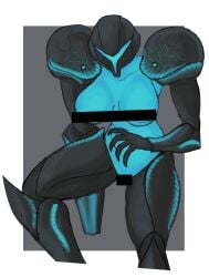 2knsfw1 armor armored_dark_samus big_breasts blue_skin bu55top censor_bar censored censored_nipples dark_samus helmet metroid