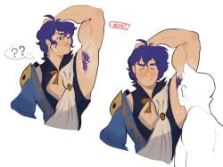 armpit_hair armpits arms_up clothing dr._ratio_(honkai:_star_rail) gay haideebobs hairy_armpits honkai:_star_rail male male_focus male_only muscular muscular_male musk open_clothes pits purple_hair yaoi