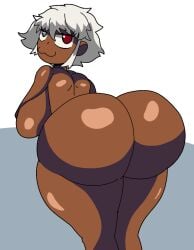 :3 ass_focus big_ass big_breasts dark-skinned_female eyes female_only furenna_rose furu_flami heterochromia milf open_eyes white_hair