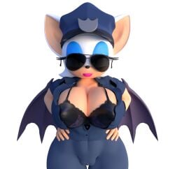 3d 3d_(artwork) 3d_model aviator_sunglasses big_ass big_breasts boob_window breasts_out clothed female female_only mobian mobian_(species) mobian_bat nipples_visible_through_bra nipples_visible_through_clothing no_underwear police policewoman pussy_visible_through_clothes ripped_clothing rouge_the_bat sega shocking_(artist) sideboob sonic_(series) sonic_adventure_2 sonic_the_hedgehog_(series) sunglasses tinted_eyewear white_background