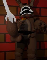 3d animatronic anthro bowtie buttons canine cum fetch_(fnaf) five_nights_at_freddy's furry knot male male_only penis sharp_teeth solo_male teeth yeratoo