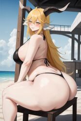 ai_generated animal_ears anthro arknights bangs big_breasts bikini bikini_bottom bikini_top black_bikini blonde_hair breasts curvy degenbrecher_(arknights) female goat_ears goat_girl goat_horns hair_between_eyes horns large_breasts long_hair mature_female milf stable_diffusion thick_thighs very_long_hair voluptuous wgenjoyr4539 wide_hips yellow_eyes