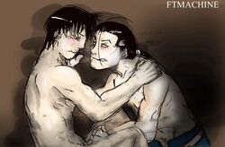 2boys black_hair blood color cum fullmetal_alchemist hair handjob human male male_only multiple_males nude roy_mustang side_view sketch solf_j_kimblee tagme yaoi