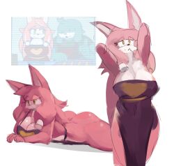 2023 amber_eyes anthro apron armpits ass breasts conductor's_wife_(sonic) dog dog_ears dog_girl dog_tail ebbedrawin in-game naked_apron nude pink_fur pink_hair reference_image sega sketch sonic_(series) tagme the_murder_of_sonic_the_hedgehog