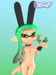 3d 3d_(artwork) animal_humanoid anthro blender blowtayy braid breasts bunny_ears cephalopod cephalopod_humanoid choker female female_only flewdy green_hair humanoid inkling inkling_girl mask_(marking) nintendo nipples nude nude_female orange_eyes pointy_ears pseudo_hair pussy smirk solo splatoon splatoon_(series) splatoon_3 squid tentacle tentacle_hair