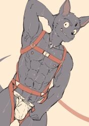 abs anthro armpit_hair bodily_fluids body_hair bulge canid canine canis domestic_dog harness jewelry ken_(leeksaltboy) leeksaltboy male male_only mammal muscular muscular_male necklace pecs solo sweat