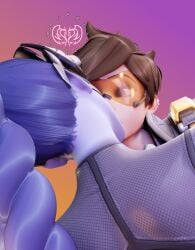 3d amelie_lacroix blender eyes_open female full_color fully_clothed kissing lena_oxton no_penetration overwatch overwatch_2 projectsubby surprised tracer video_games widowmaker yuri