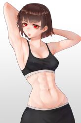 abs armpits arms_up brown_hair gym_clothes hard_nipples makoto_niijima n7grey persona persona_5 red_eyes sports_bra