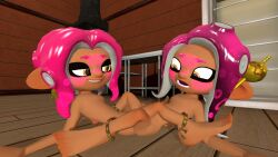 2girls 3d 3d_(artwork) agent_8_(splatoon) octoling octoling_girl original_character s3cret_str1ker saiga_octoling_(s3cret_str1ker) scissoring self_upload splatoon splatoon_2 splatoon_3 yuri