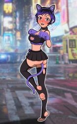 1girls ass black_and_purple_hair boob_window cat_ears cat_tail feet female female_only namco reina_mishima stirrup_legwear tekken tekken_8 ticklespots toeless_legwear toes