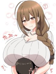 age_difference breast_press brown_eyes brown_hair idolmaster idolmaster_shiny_colors kuwayama_chiyuki large_breasts tomato_rice