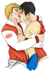 2boys black_hair blonde_hair danny_phantom dash_baxter gay imminent_sex interracial kwan male male_only open_clothes open_shirt pants_open shirt tongue_kissing undressing yaoi