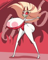 big_ass boob_window breasts_bigger_than_head charlie_morningstar_(hazbin_hotel) demon demon_girl female female_only hazbin_hotel huge_ass huge_breasts hyper_breasts one-piece_swimsuit sideass sob4art swimsuit