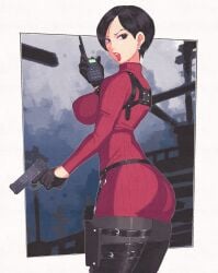 ada_wong ass big_breasts boots female inkuusan pantyhose pistol_in_hand resident_evil short_hair thigh_boots