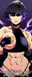 1girls abs alternate_breast_size asian_female athletic_female big_breasts black_and_purple_hair breast_grab female female_abs female_only femdom grabbing_own_breast groping groping_breasts kingmegart light-skinned_female mboymanuel namco reina_mishima sideboob sweat tekken tekken_8