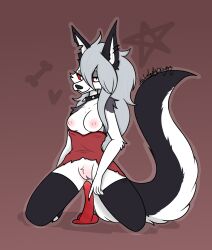 1girls anthro breasts canid canid_demon canine canis demon dildo female female_only fur genitals hellhound helluva_boss hi_res loona_(helluva_boss) mammal naholadydragon pussy sex_toy solo wolf