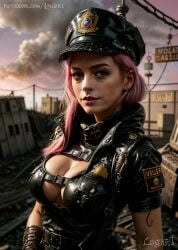 1girls actress ai_generated anne_hathaway apocalypse bdsm_gear big_breasts celebrity cleavage detailed female female_only fetish harness high_quality hourglass_figure hyperrealistic latex leak leaked logart photorealism photorealistic police police_uniform real_person realistic seductive sensitive solo stable_diffusion