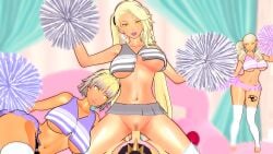 alternate_breast_size alternate_costume alternate_hair_color alternate_hairstyle ann_takamaki bimbo bimbofication blonde_hair cheerleader cowgirl_position dark-skinned_female gal gyaru gyaru_gal gyarufication gyarufied large_breasts lordem makeup makoto_niijima mind_control netorare pastel pastel_girl persona persona_5 pom_poms sae_niijima sex suguru_kamoshida vaginal_penetration yellow_eyes