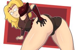 1girls amphibia ass black_panties blonde_female blonde_hair disney disney_channel grabbing_own_ass looking_back_at_viewer panties sasha_waybright solo white_female