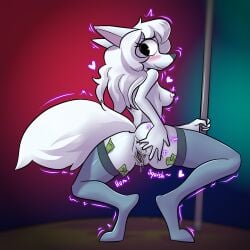 commission female female_focus fox fox_girl furry meta:rthro_avatar money money_under_clothes pussy pussy_lips roblox roblox_avatar stockings stripper stripper_pole white_fur white_hair yerolay