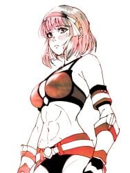 1girls abs armor bare_shoulders bikini_armor breasts female female female_only fire_emblem fire_emblem_engage hairband highres lapis_(fire_emblem) looking_at_viewer mayan_someya nintendo pink_eyes pink_hair short_hair small_breasts solo