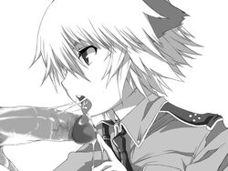 2boys animal_ears cat_ears censored cum cum_in_mouth cum_on_tongue cum_string cumdrip erection fellatio femboy gay girly hellsing hitler_youth male_only military military_uniform monochrome nazi necktie open_mouth oral penis profile schrödinger schrodinger short_hair ta_(tama20150125) tongue tongue_out uniform yaoi