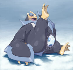 animal_genitalia blue_eyes blush claws cloaca egg egg_laying empoleon female feral ganguro_(artist) hi_res lying nintendo on_back open_mouth pokémon_(species) pokemon pussy_juice saliva solo video_games webbed_feet