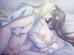 bishonen blonde_hair bottomless breasts brown_hair censored eins_(ijiwaru_my_master) game_cg ijiwaru_my_master kissing large_breasts long_hair nipples open_clothes open_shirt sakurajousui_kurumi sex shirt toujou_sakana vaginal_penetration