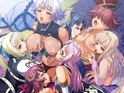 1boy 6+girls 6girls bb big_breasts bisexual blush breastfeeding breasts censored cowgirl_position cum dark_skin demon_girl emeraria everyone gladys_(kyonyuu_fantasy) gladys_von_walkenheim group_sex horns interspecies isis_petrovna_ellenskaia kyonyuu_fantasy large_breasts luceria_von_diamante multiple_boys multiple_girls penis pointy_ears pussy q-gaku reverse_cowgirl_position rokusaanu_do_dejiiru sex shamsiel shamsiel_shahar shamujerushaharu straddle straight succubus waffle