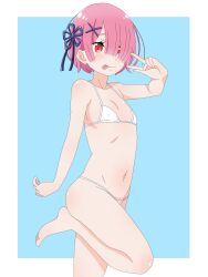 1girls almost_naked almost_nude ankake_pasta ankles bare_arms bare_belly bare_breasts bare_calves bare_chest bare_hands bare_hips bare_knees bare_legs bare_midriff bare_navel bare_shoulders bare_skin bare_soles bare_thighs bare_toes bare_torso barefoot belly belly_button bikini bikini_bottom bikini_only bikini_top blue_background breasts calves closed_mouth_smile collarbone digital digital_art digital_drawing digital_drawing_(artwork) digital_media digital_media_(artwork) elbows exposed_arms exposed_belly exposed_chest exposed_hips exposed_legs exposed_midriff exposed_navel exposed_shoulders exposed_skin exposed_thighs exposed_toes exposed_torso feet female female_focus female_only fingers flat_belly flat_breasts flat_chest flat_chested foot_up full_body groin hair_ornament hair_ornaments halterneck high_resolution highres knees lean_figure legs looking_at_viewer midriff mostly_nude naked naked_female naked_woman narrow_waist navel nearly_nude nipple_bulge nude nude_female nudity parted_bangs peace_sign petite petite_body petite_breasts petite_female petite_girl petite_tits pink_eyebrows pink_hair pink_hair_female practically_nude ram_(re:zero) re:zero_kara_hajimeru_isekai_seikatsu red_eyes red_eyes_female short_hair shoulders sign simple_background slender_body slender_waist slim_waist small_breasts smile smiley_face smiling smiling_at_viewer smirk smooth_chest solo standing string_bikini swimsuit swimwear teen_girl teenage_girl teenager thighs toes tongue tongue_out uncensored v v_sign white_bikini white_bikini_bottom white_bikini_top white_string_bikini white_swimsuit white_swimwear young_female young_woman
