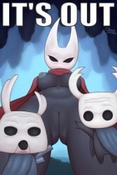 2:3 2_horns absurd_res ambiguous_gender anthro areola arthropod big_breasts biped black_body black_eyes blush blush_lines breasts cape cape_only cloak clothed clothing empty_eyes female fingers genital_focus genitals gesture hand_gesture hi_res hollow_knight:_silksong hollow_knight_(franchise) horn hornet_(hollow_knight) humanoid_genitalia incest looking_at_viewer low-angle_view mostly_nude nipples oliversart pointing presenting presenting_vulva soyjak standing stylized_empty_eyes team_cherry the_knight_(hollow_knight) thick_thighs two_soyjaks_pointing vessel_(species) vulva weapon weapon_on_back zote_(hollow_knight)