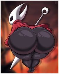 1girls ass ass_focus bent_over big_ass black_body bottom_heavy bubble_butt cloak fat_ass female female_only gluteal_fold hollow_knight hollow_knight:_silksong hornet_(hollow_knight) huge_ass large_ass looking_at_viewer looking_back mask massive_ass needle png presenting presenting_hindquarters shadowthespirit solo thick_ass thick_thighs thunder_thighs weapon wide_hips