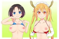 2girls almost_naked almost_nude ankake_pasta areolae bare_arms bare_belly bare_breasts bare_chest bare_hands bare_midriff bare_navel bare_nipples bare_shoulders bare_skin bare_tits bare_torso belly belly_button big_breasts bikini bikini_aside bikini_down bikini_pull bikini_top bikini_top_aside bikini_top_down bikini_top_pull black_hair black_hair_female blue_bikini blue_bikini_top blue_eyes blue_eyes_female blue_string_bikini blue_swimsuit blue_swimwear breasts breasts_apart brown_horn brown_horns busty busty_female busty_girl closed_mouth_smile collarbone digital digital_art digital_drawing digital_drawing_(artwork) digital_media digital_media_(artwork) dragon_horn dragon_horns elbow_gloves elma_(dragon_maid) exposed_arms exposed_belly exposed_breasts exposed_chest exposed_midriff exposed_navel exposed_nipples exposed_shoulders exposed_skin exposed_tits exposed_torso exposing exposing_breasts exposing_chest exposing_nipple exposing_self female female_focus female_only fingers ginger ginger_hair gloves gradient_hair green_background hair_between_eyes halterneck high_resolution highres horn horns large_boobs large_breasts lean_figure linea_alba long_gloves long_hair looking_at_viewer maid maid_cap maid_headdress medium_breasts midriff miss_kobayashi's_dragon_maid mostly_nude multicolored_hair multiple_females multiple_girls naked naked_female naked_woman narrow_waist navel nearly_nude nipples nude nude_female nudity orange_eyebrows orange_eyes orange_eyes_female orange_hair orange_hair_female plump_breasts practically_nude purple_hair purple_hair_female red_bikini red_bikini_top red_string_bikini red_swimsuit red_swimwear shoulders showing_breasts showing_chest showing_nipple simple_background slender_body slender_waist slim_waist smile smiley_face smiling smiling_at_viewer smirk standing stomach string_bikini swimsuit swimsuit_aside swimsuit_down swimsuit_pull swimwear tohru_(dragon_maid) uncensored uncensored_breasts uncensored_nipples upper_body white_elbow_gloves white_gloves white_long_gloves