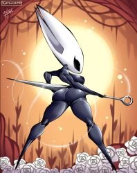 1girls 2_horns alternate_body_type alternate_breast_size arthropod artist_name big_ass big_breasts big_butt black_body black_skin breasts bubble_ass bubble_butt bug bug_girl female female_only hollow_knight hollow_knight:_silksong hornet_(hollow_knight) large_ass large_breasts large_butt silksong team_cherry