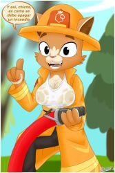anthro breasts clothing evita_fuegos felid female firefighter hi_res hose lion lolpuny87 mammal nuevoleon pantherine see topwear wet wet_clothing wet_topwear