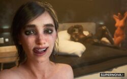 1boy 2025 2girls 3d completely_nude cum cum_on_face detailed_background dina_(the_last_of_us) duo ellie_(the_last_of_us) ellie_williams female indoors male nude nude_female nude_male post-sex selfie straight supernovax the_last_of_us the_last_of_us_2