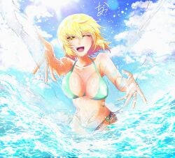 1girls absurd_res absurdres bbw big_breasts bikini bikini_bottom bikini_top blonde_hair blue_bikini blue_bikini_bottom blue_bikini_top blue_panties blue_swimsuit blue_thong bob_cut brown_eyes busty cagalli_yula_athha cleavage erect_nipples erect_nipples_under_clothes female female_focus female_only g-string gundam gundam_seed gundam_seed_destiny gundam_seed_freedom hi_res high_resolution highres hips hourglass_figure large_breasts light-skinned_female light_skin medium_hair mobile_suit_gundam nipple_bulge ocean one_eye_closed pale-skinned_female pale_skin panties pov pov_eye_contact romantic romantic_ambiance shoulder_length_hair sky smile smiling smiling_at_viewer solo solo_female solo_focus swimsuit taranotadanome thong very_high_resolution water wholesome wide_hips wink winking winking_at_viewer yellow_hair