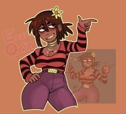 1 cleavage clothed dark-skinned_female eazzionline girl large_breasts locs orgininal sassy sharp_teeth solo sweater verycansado wide_hips