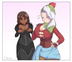 about_to_burst about_to_pop barely_contained barely_contained_breasts barely_fits boobs_too_big breasts breasts_out breasts_spilling_out breasts_too_big button_down_shirt button_gap button_up_shirt buttons denial imminent_wardrobe_malfunction inconvenient_breasts lukerabbit squeezing_breast squeezing_breasts strained_buttons too_big_for_clothing unaware