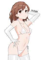 1girls ankake_pasta arm_up armpit armpit_crease armpit_peek armpits bare_armpits bare_belly bare_chest bare_hips bare_midriff bare_navel bare_shoulders bare_skin bare_torso belly belly_button bikini bikini_bottom bikini_only bikini_top blush blush_face blushing_at_viewer blushing_female blushing_lines breasts brown_eyebrows brown_eyes brown_eyes_female brown_hair brown_hair_female collarbone digital digital_art digital_drawing digital_drawing_(artwork) digital_media digital_media_(artwork) elbow_gloves elbows exposed_armpits exposed_belly exposed_chest exposed_hips exposed_midriff exposed_navel exposed_shoulders exposed_skin exposed_torso female female_focus female_only fingers gloves groin hairless_armpits half_naked half_nude halterneck hand_behind_head hand_on_hip hand_on_own_hip hand_up high_resolution high_school_student highres inframammary_fold lean_figure legwear linea_alba long_gloves looking_at_viewer medium_hair midriff misaka_mikoto naked naked_female naked_woman narrow_waist navel nipple_bulge nude nude_female nudity petite petite_body petite_breasts petite_female petite_girl petite_tits posing posing_for_the_viewer school_girl semi_nude shaved_armpits shoulders side-tie_bikini simple_background slender_body slender_waist slim_waist small_breasts solo standing stockings stomach string_bikini swimsuit swimwear teen_girl teenage_girl teenager thigh_highs thighhighs thighs to_aru_kagaku_no_railgun to_aru_majutsu_no_index underboob upper_body white_background white_bikini white_bikini_bottom white_bikini_top white_elbow_gloves white_gloves white_legwear white_long_gloves white_stockings white_string_bikini white_swimsuit white_swimwear white_thigh_highs white_thighhighs wide_hips young_female young_woman