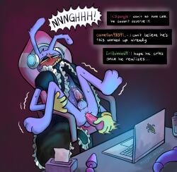 1boy 2d anal anal_insertion anthro anthro_only artist_name balls blushing bunny buttplug chat chat_log clothed cock_ring color crossdressing dialogue dildo dildo_in_ass english_text erection femboy femboy_only glitch_productions jax_(the_amazing_digital_circus) maid maid_jax_(the_amazing_digital_circus) maid_uniform male male_only masturbation nugget_witch penis purple_fur rabbit sex_toy shaking solo stream_chat streaming testicles text the_amazing_digital_circus