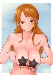 1girls adult adult_female almost_naked almost_nude arm_tattoo bare_armpits bare_arms bare_belly bare_chest bare_hands bare_hips bare_legs bare_midriff bare_navel bare_shoulders bare_skin bare_thighs bare_torso belly belly_button big_breasts black_pasties breast_squeeze breasts busty busty_female busty_girl caressing_breasts cleavage closed_mouth_smile collarbone deep_skin digital digital_art digital_drawing digital_drawing_(artwork) digital_media digital_media_(artwork) elbows exposed_armpits exposed_arms exposed_belly exposed_breasts exposed_chest exposed_hips exposed_legs exposed_midriff exposed_navel exposed_nipples exposed_shoulders exposed_skin exposed_thighs exposed_tits exposed_torso female female_focus female_only fingers fondling fondling_breasts fondling_own_breast fondling_own_breasts ginger ginger_hair grope groping groping_breast groping_breasts groping_chest groping_own_breast groping_own_breasts groping_self high_resolution highres large_boobs large_breasts lean_figure lips long_hair looking_at_viewer mature mature_female midriff mostly_nude naked naked_female naked_woman nami nami_(one_piece) narrow_waist navel nearly_nude nipple_bulge nipple_pasties nude nude_female nudity one_piece orange_eyebrows orange_eyes orange_eyes_female orange_hair orange_hair_female parted_bangs pasties pixiv_id_74411726 plump_breasts practically_nude pushing_breasts_together pushing_breasts_up shiny_arms shiny_breasts shiny_hair shiny_shoulders shiny_skin shoulders simple_background slender_body slender_waist slim_waist smile smiley_face smiling smiling_at_viewer smirk solo squeezing_breast squeezing_breasts squeezing_breasts_together squeezing_own_breasts standing star_shaped_pasties tattoo tattoo_on_arm tattooed_arm upper_body