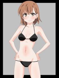 1girls ankake_pasta ass_visible_through_thighs bare_armpits bare_arms bare_belly bare_chest bare_hands bare_hips bare_legs bare_midriff bare_navel bare_shoulders bare_skin bare_thighs bare_torso belly belly_button bikini bikini_bottom bikini_only bikini_top black_bikini black_bikini_bottom black_bikini_top black_string_bikini black_swimsuit black_swimwear blush blush_face blushing_at_viewer blushing_female blushing_lines breasts brown_eyebrows brown_eyes brown_eyes_female brown_hair brown_hair_female collarbone completely_naked_female digital digital_art digital_drawing digital_drawing_(artwork) digital_media digital_media_(artwork) elbows embarrassed embarrassed_exposed_female embarrassed_expression embarrassed_female exposed_armpits exposed_arms exposed_belly exposed_chest exposed_hips exposed_legs exposed_midriff exposed_navel exposed_shoulders exposed_skin exposed_thighs exposed_torso female female_focus female_only fingers flustered flustered_female frown frown_eyebrows frowning frowning_at_viewer fully_naked fully_nude grey_background groin hair_between_eyes halterneck hand_on_hip hand_on_own_hip hand_on_own_waist hand_on_waist hands_on_hips hands_on_own_hips hands_on_own_waist hands_on_waist high_resolution high_school_student highres inguinal_crease inguinal_ligament knees lean_figure looking_at_viewer medium_hair midriff naked_woman narrow_waist navel nudity petite petite_body petite_breasts petite_female petite_girl petite_tits school_girl shoulders simple_background slender_body slender_waist slim_waist small_breasts solo standing string_bikini swimsuit swimwear teen_girl teenage_girl teenager thigh_gap thighs to_aru_kagaku_no_railgun to_aru_majutsu_no_index topless topless_female upper_body young_female young_woman