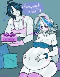 1boy 1boy1girl 1girls after_fellatio after_oral after_sex after_vaginal aftercare apron apron_only bedroom_eyes bell bell_collar belly belly_bulge belly_button big_ass big_breasts black_hair blue_background blue_hair blush breasts bunny bunny_ears bunny_girl bunny_tail cake clothed_female collar color comic comic_page cooking couch cum cum_in_mouth cum_in_pussy cum_in_stomach cum_inflated_belly cum_inside cumflated cumflated_belly cuminflation english_text female filled_belly holding_belly huge_ass inflation male male/female monochrome on_couch oral rachel_(velvetbunn) sammy_scratch_(anonjustanon) stockings text velvetbunn white_skin wholesome wholesome_end