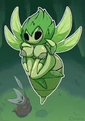 4_arms black_eyes boss chabble first_porn_of_character flying grass_hair green_body green_hair hollow_knight hollow_knight:_silksong hornet_(hollow_knight) insect_girl insect_wings insects moss_mother_(silk_song) plant plant_hair stinger stinger_(anatomy) sword tagme wings
